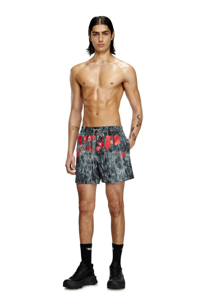 Mid-length swim shorts with graphic print