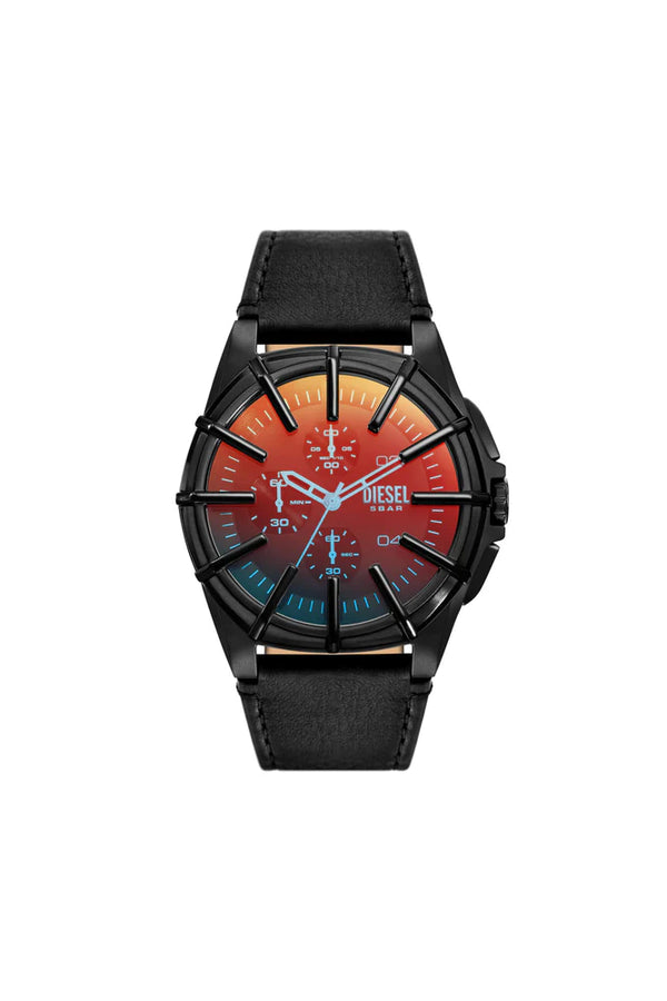 Framed black leather watch