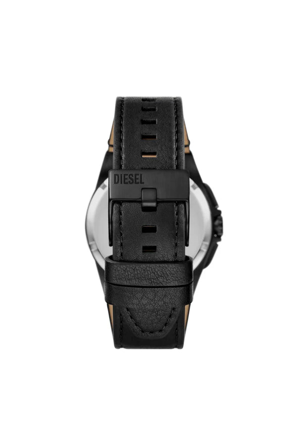 Framed black leather watch