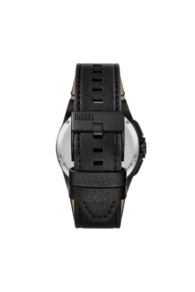Framed black leather watch