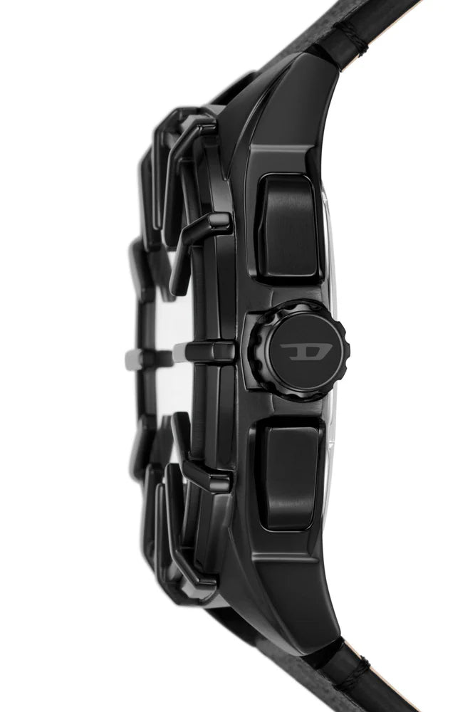 Framed black leather watch