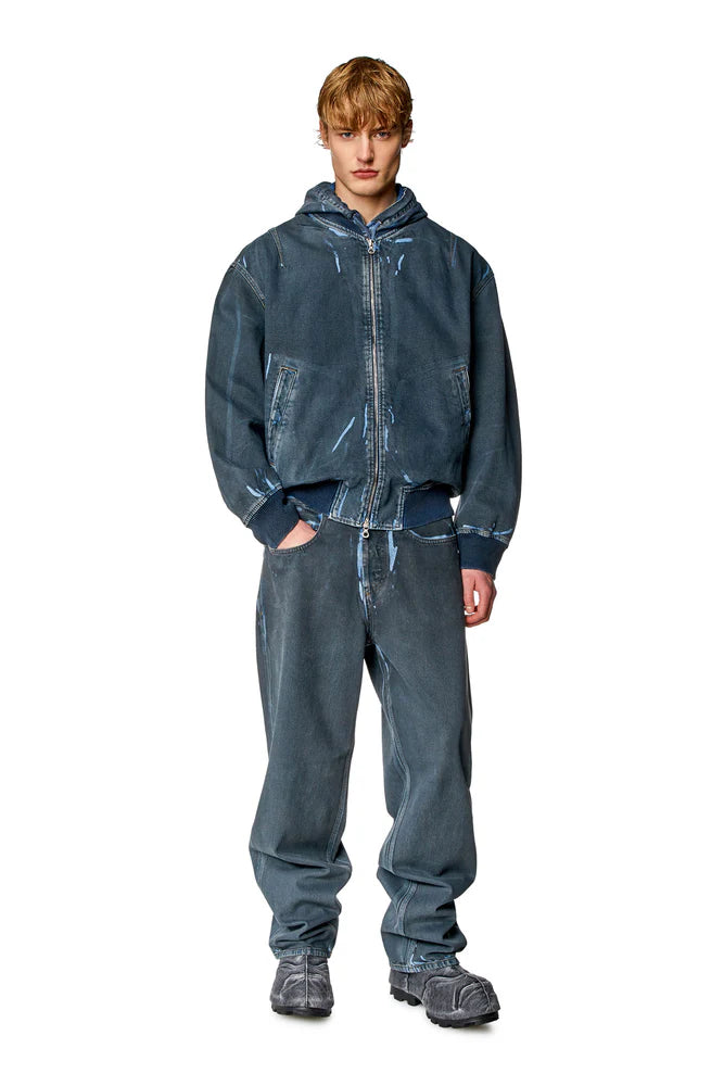 Bomber jacket in used-effect coated denim