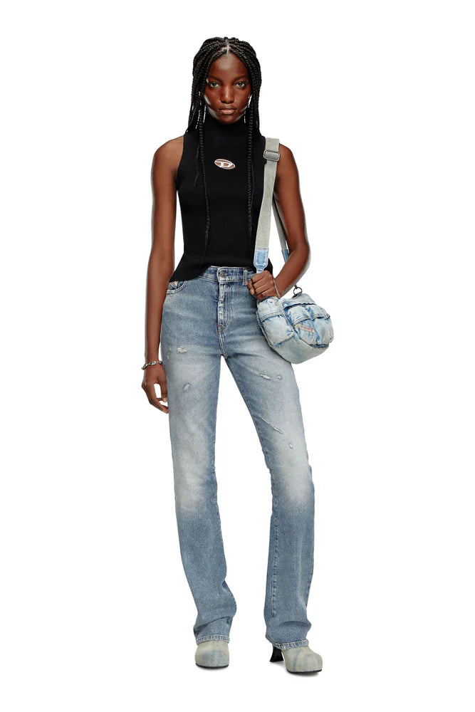 Ribbed-knit turtleneck top